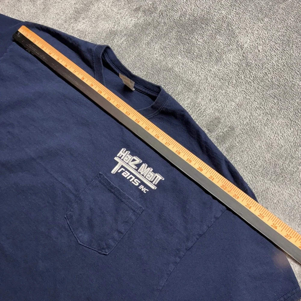 Gildan Pocket T-Shirt Mens 2XL‎ Navy Blue Good HazMat Trans Inc Graphic Tee